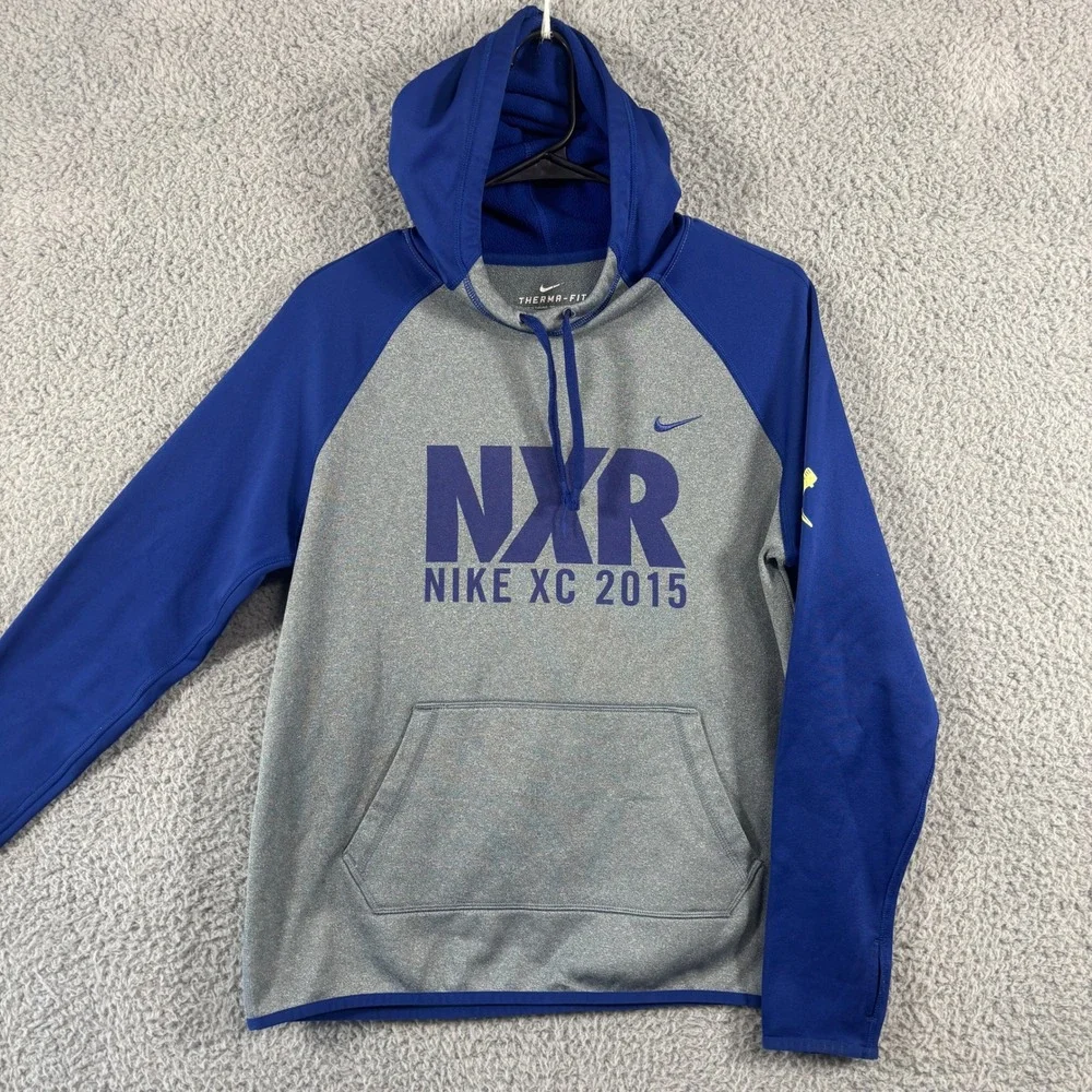 Nike‎ Therma-FIT NXR Nike XC 2015 Hoodie Mens Medium Grey Blue Pullover